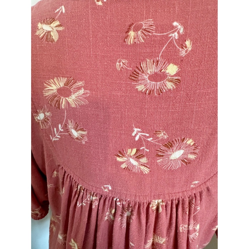 Wonderly Womens Coral Floral Linen Blend Puff Sleeve Button Front Blouse Medium - Picture 9 of 9